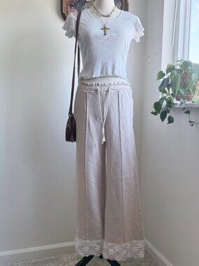 Upcycled Abercrombie & Fitch Cream lace trim coquette sweatpants